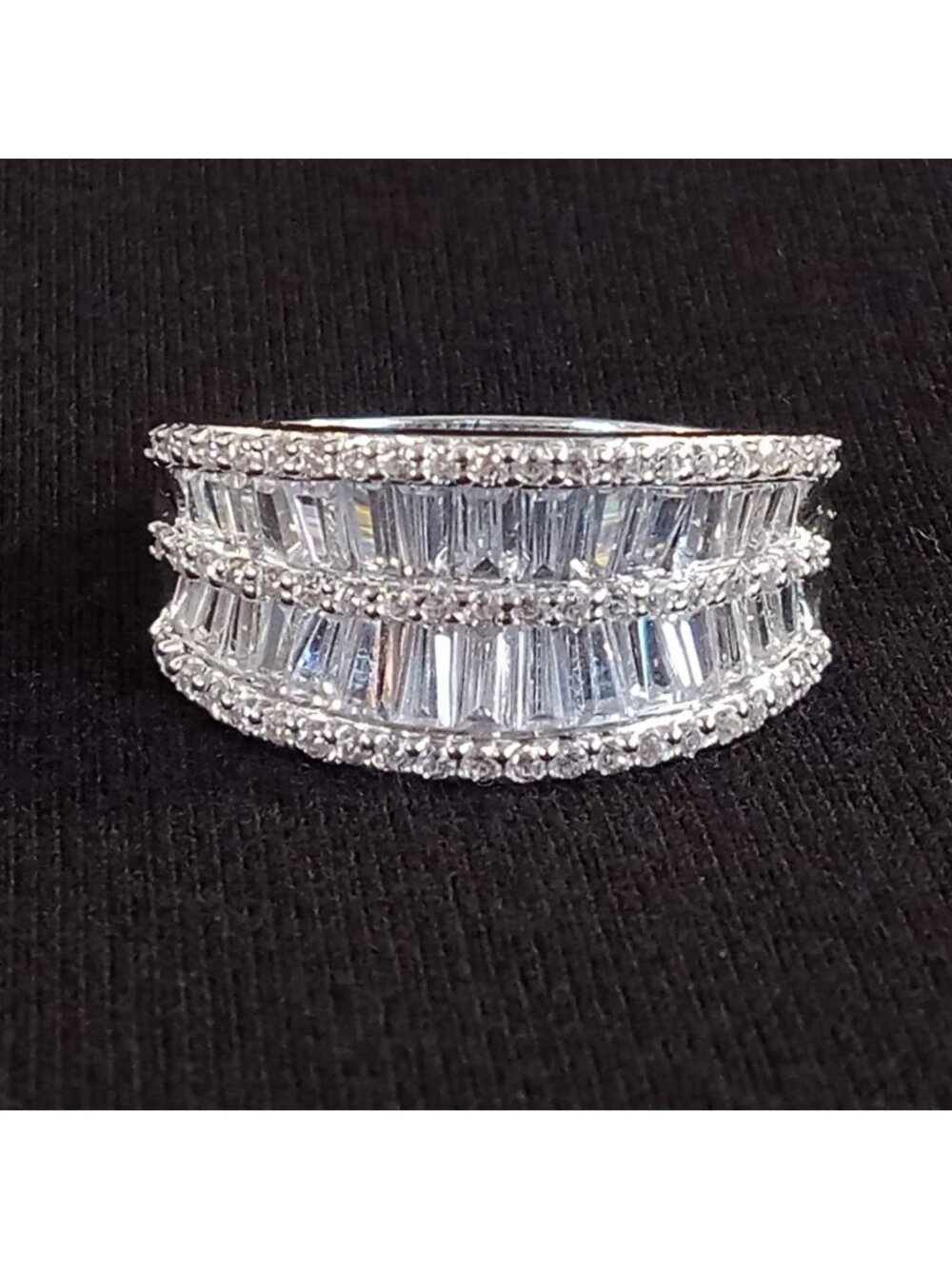 925 Sterling Silver Multi-Row Baguette & Round CZ Statement Ring Size 10